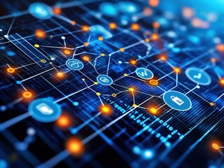 Aufkleber - Global Network: Interconnected Data Streams and Nodes in a Futuristic Technological Landscape