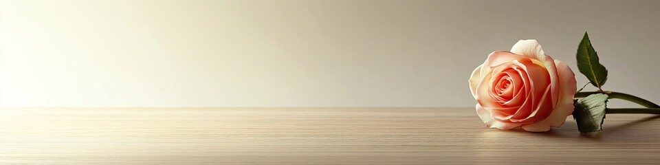 Aufkleber - single rose resting on wooden table with soft natural lighting