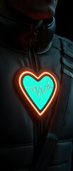 Aufkleber - Glowing Teal Heart Emblem with Heartbeat Monitor on Dark Garment