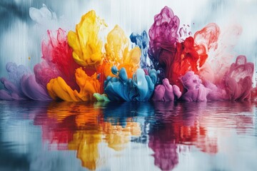 Poster - bold display of multicolored ink blooms spreading across wet canvas with soft edges blending seamlessly
