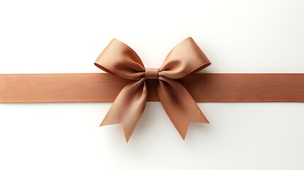 Brown ribbon bow tied on white background, ideal for gift wrapping or decoration