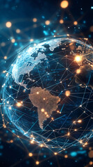 Leinwandbilder - Planet Earth rotating in space with network and nodes, representing global data exchange and internet infrastructure