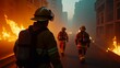 © Muhammad - Firefighter Monitoring Drone Extinguishing Wildfire Blaze Intense Orange Flames Emergency Response Aerial Technology heat trees smoke water scene danger