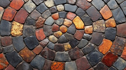 Sticker - Colorful spiral pattern created with various stones forming a mosaic, showcasing natural textures