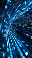 Aufkleber - Digital tunnel made of binary code flowing with glowing particles, representing the concept of data transfer and cybersecurity