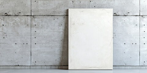 Poster - blank canvas stands against textured concrete wall, creating minimalist and modern aesthetic. smooth surface of canvas contrasts with roughness of wall, offering sense of calm and potential for