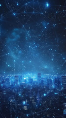 Poster - Futuristic network connecting a cityscape by night, big data and internet of things concept