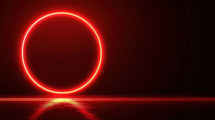 Poster - Red Neon Circle with Glowing Line Through Midsection on Dark Background
