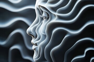 Poster - Creative sculpture of a human face featuring flowing, wavy patterns and smooth textures
