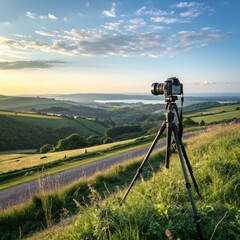 Poster - Sunset Photography Setup in Scenic Countryside Landscape. Generative AI