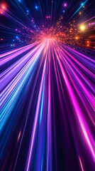 Poster - Colorful light trails exploding from a bright core in space, creating a vibrant and dynamic abstract composition