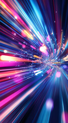 Fototapete - Vivid light streaks spiraling, merging into luminous vortex, radiating dynamic energy through swirling chromatic patterns