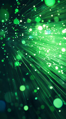 Poster - fiber optic cables glowing green, transmitting data with luminous bokeh effect, creating abstract te