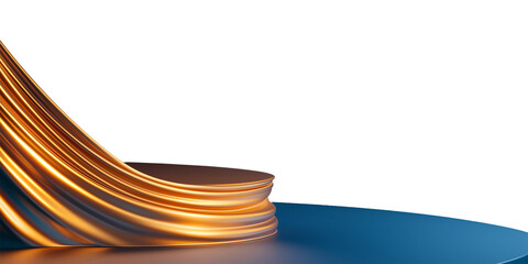 Poster - luxurious abstract background featuring flowing golden drapery on smooth blue surface, creating sense of elegance and sophistication