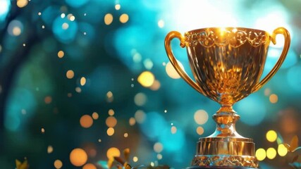 Wall Mural - golden trophy award bokeh soft blue background