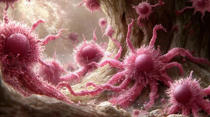 Poster - Intricate Dance of Cancer Cell Division: A Microscopic View of Cellular Proliferation