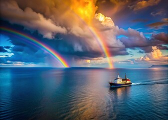 Wall Mural - Cyprus Mediterranean Sea Rainbow Ship Candid Photo