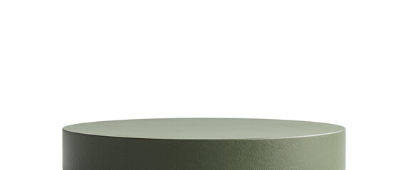 Poster - round olive green table platform is shown, ideal for product display with smooth surface and minimalist design. neutral color complements various settings, enhancing presentation of items