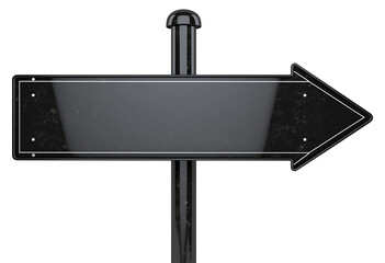 Aufkleber - glossy black plastic sign with clean lines and arrow shape is isolated on transparency background, perfect for directing attention or providing information