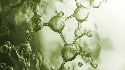 Poster - Abstract Microscopic Molecular Structure: Interconnected Nodes and Bonds in Green Hues
