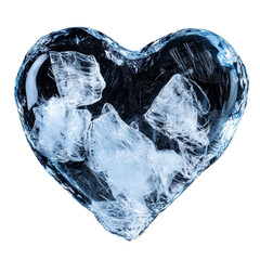 Poster - translucent ice heart with frosty patterns and glossy surface, evoking sense of cold beauty. intricate brush like textures add depth and elegance to icy design