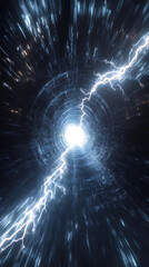 Aufkleber - Electric lightning bolting through neon digital tunnel, generating high-speed energy surge across cosmic digital landscape