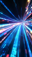 Aufkleber - Digital binary code streaks racing through dark cybernetic tunnel, generating luminous streaming pattern