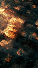 Leinwandbilder - Metallic surface with light reflecting on rusty, dark tiles, generating textured abstract background for design projects