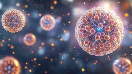 Poster - Microscopic Visualization of Viruses Complex Structures Detailed 3D Render of Infectious Agents