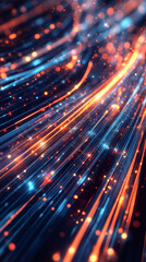 Aufkleber - Orange and blue glowing lines flow and shine on a dark background, creating a mesmerizing abstract visual