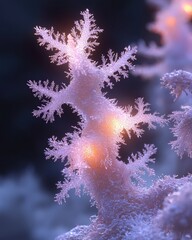 Poster - illuminated crystalline structure resembling a miniature tree with intricate fractal details