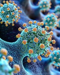 Poster - Microscopic Visualization of Virus Particles: A Detailed 3D Rendering of Viral Structure and Infection