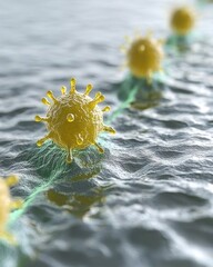 Poster - Microscopic Chain of Viruses on Cell Surface: A 3D Medical Illustration
