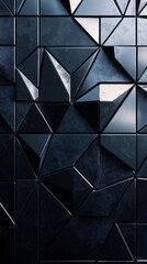 Leinwandbilder - Geometric dark triangular pattern protruding from metallic surface, forming sleek futuristic architectural wall texture with angular depth