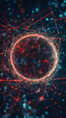 Poster - Intricate network of interconnected nodes and lines creating a luminous sphere, symbolizing global communication and data flow in digital space