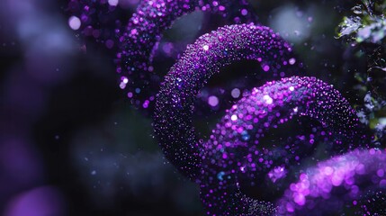 Poster - Abstract Interconnected Glowing Purple Particles Forming Circular Shapes in Mysterious Dark Space