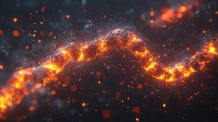 Poster - Abstract Fiery Particles Floating in Dark Space: Glowing Embers Form Wave-like Pattern