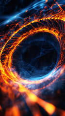 Aufkleber - Vibrant orange-blue energy vortex spiraling, generating dynamic cosmic tunnel with interconnected linear network