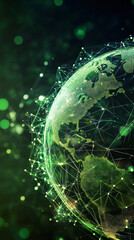 Leinwandbilder - Green planet earth rotating surrounded by network connection on bokeh background, perfect for technology and communication concepts