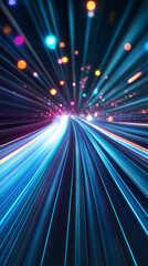 Fototapete - Nighttime highway light trails blurring into luminous streaks, revealing dynamic movement and urban energy through vivid bokeh