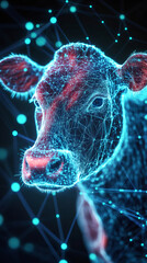 Poster - plexus network overlaying dairy cow, representing cutting-edge agricultural technology and futuristi