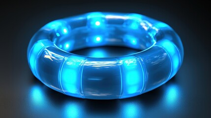 Aufkleber - Luminous Blue Ring with Embedded Lights on Dark Reflective Surface