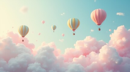  Whimsical Hot Air Balloons in a Pastel Sky