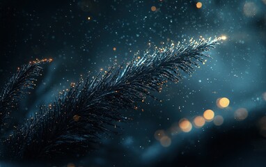 Wall Mural - Glittering Feather in Dark Cosmic Space: An Ethereal Abstract