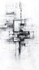 Poster - Blueprint showing floor plan layout of building including rooms, stairs and measures, grunge textured background