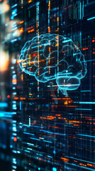 Leinwandbilder - Glowing digital brain processing data flow, futuristic artificial intelligence and deep learning concept