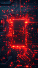 Aufkleber - Futuristic motherboard with integrated circuits and glowing red lights, creating a technological and abstract backdrop