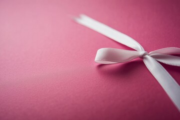 Poster - A finely crafted white ribbon is gracefully knotted on a pastel pink surface, highlighted by soft lighting that reveals its textured fabric details