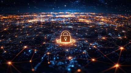 Poster - Digital Network Security Concept with Lock Over Global Background