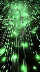 Aufkleber - Electronic circuit board glowing green, representing high-tech data communication and digital innovation